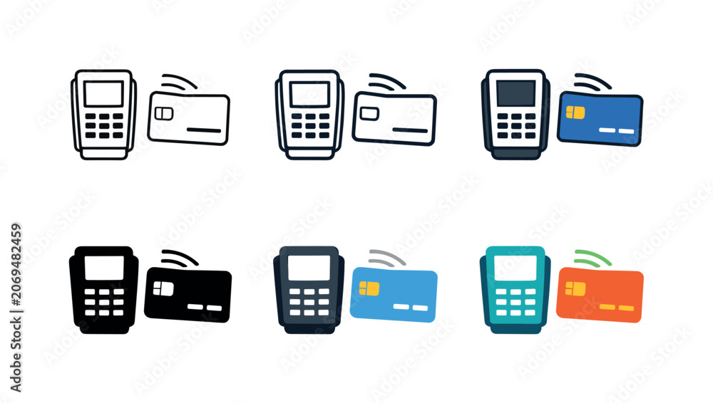 Fototapeta premium Tap and pay concept symbol featuring a payment card approaching a terminal with broadcast style waves indicating instant