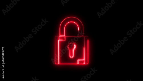 Fotografía Neon red padlock on black background keyhole