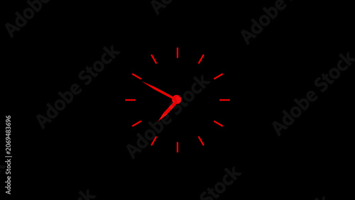 Konstfotografi Red clock face with red hands and markers on black background clock hands