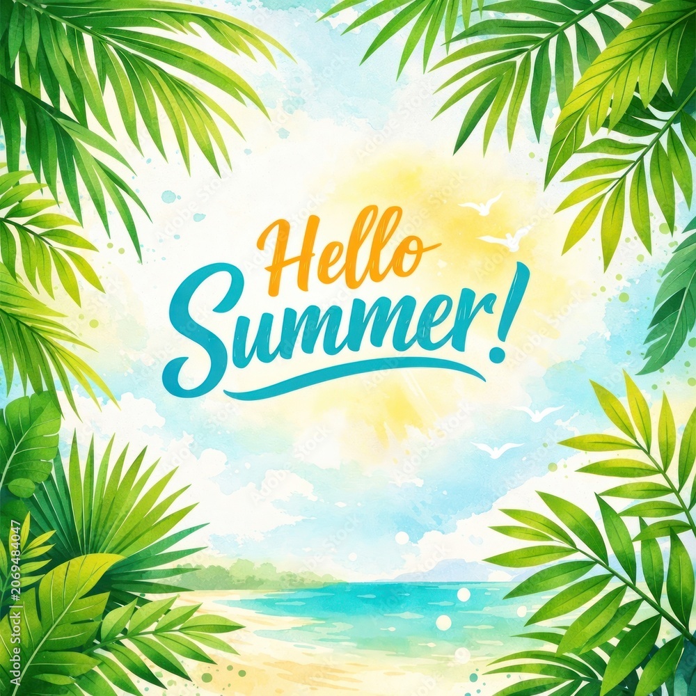 Obraz premium Tropical beach summer illustration.