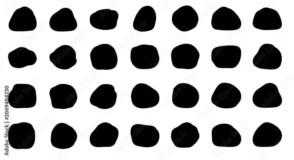 Fototapeta premium Solid Black Silhouette Grid of Stones, Rocks, and Boulders on White Background