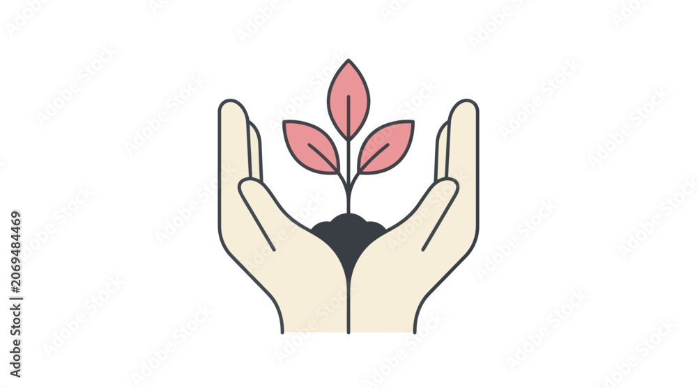 Fototapeta premium Hands Protecting Growing Plant Vector Illustration