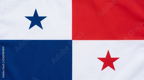 Panamanian flag waving proudly, symbolizing unity, peace, and democracy through stars and vibrant colors…