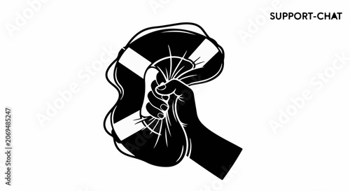 Hand grasping a life preserver, symbolizing help and rescue in a crisis.