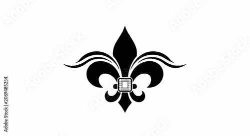 Elegant black fleur-de-lis with a small square jewel at its center, symbolizing heritage and luxury.