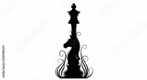 Silhouette of chess pieces and ornate swirls suggesting strategic thinking and creativity