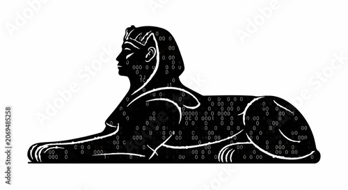 Ancient Egyptian Sphinx silhouette filled with hieroglyphs, symbolizing history and mystery.