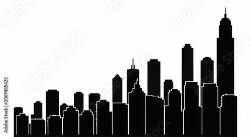 Diverse city skyline silhouette showcasing modern architectural growth and urban landscape