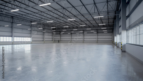 Quadro su tela Contemporary empty warehouse interior with natural daylight and steel ceiling st