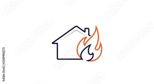 Foto House on fire line icon representing home insurance and property damage