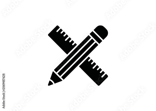Black Pencil and Ruler Icon Isolated on White Background, Minimal Vector Symbol for Education, Design and Creative Tools