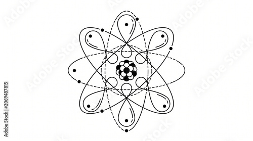 Foto Quantum atom structure with electrons model vector illustration