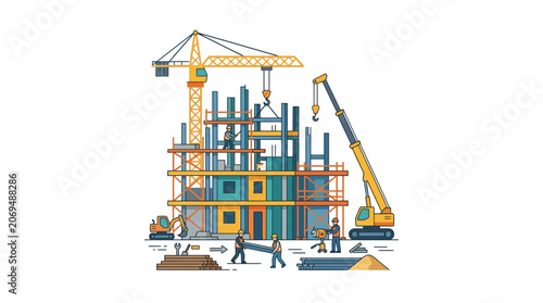 Εκτύπωση καμβά Construction site with crane workers.