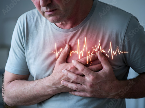 Person holding heart with ecg waveform design isolated on white background