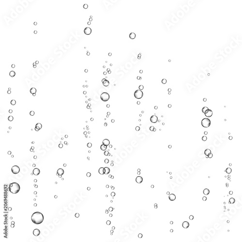 Oxygen air bubbles  flow  in water on white  background.