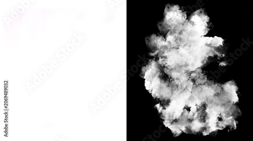 Bild auf Leinwand Atmospheric white smoke plume on black background, ethereal steam cloud texture,