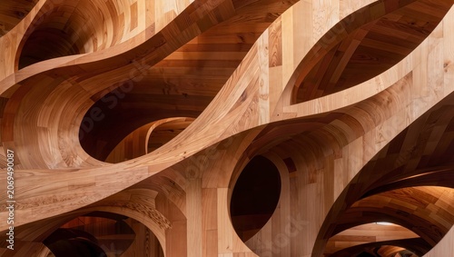 Organic Parametric Wooden Architecture with Flowing Curved Timber Structures