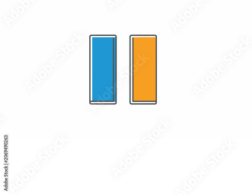 Pause button icon in blue and orange for media control.