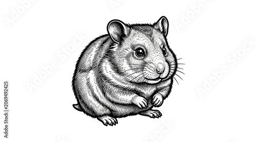 Foto Cute furry hamster sitting down.