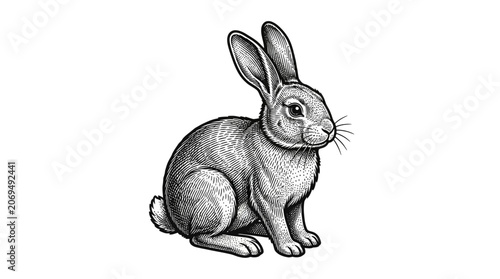 Fotografija Cute rabbit sitting on ground.