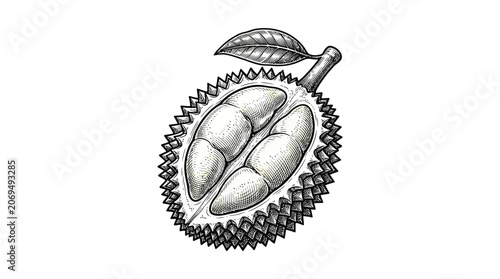 Billede på lærred Durian Fruit Close Up Illustration.