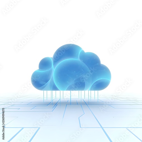 Cloud computing infrastructure concept, digital network visualization, clean white background, photorealistic technology illustration, 8K