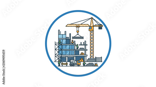 Slika na platnu Industrial construction site with crane.