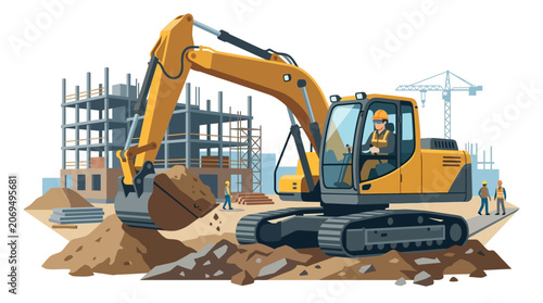 Tableau sur toile Yellow excavator on construction site.