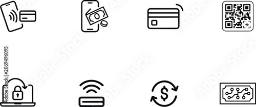 Modern Contactless Payment Vector Icons Set for Fintech and Banking