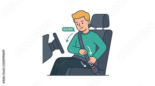 Man fastening seatbelt in car