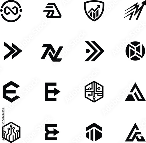 Modern Technology and Business Monogram Logo Collection Vector Set