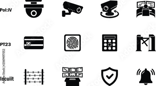 Security Surveillance and Access Control Black Icon Collection Vector Set