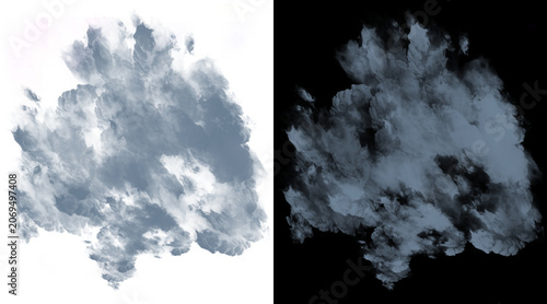 Canvastavla Realistic storm cloud cutout on white and black backgrounds, dark grey cumulus c
