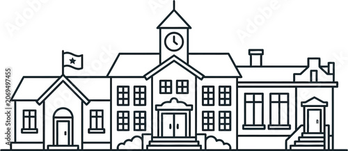 Fotografia School Building Line Art Black And White Architectural Illustration