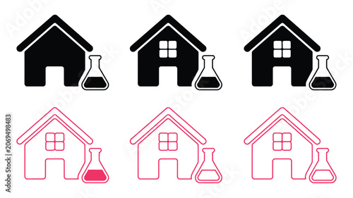Billede på lærred Laboratory Equipment Icons Collection with Microscope Flask and Scientific Chemi