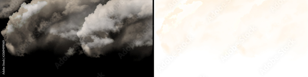 Fototapeta premium White fluffy cloud isolated on black background for digital editing and composite overlay texture in graphic design project.