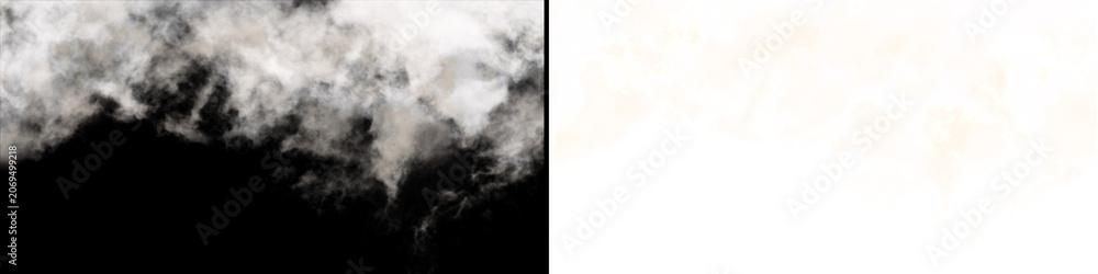Fototapeta premium White wispy clouds or soft smoke overlay isolated on black background for digital design and artistic compositing projects.