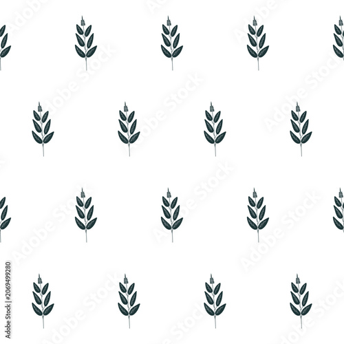 vector simple seamless botanical pattern with plants on white background