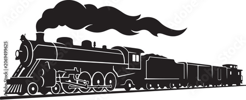 Foto Vintage steam locomotive, black silhouette, train icon, railway vehicle