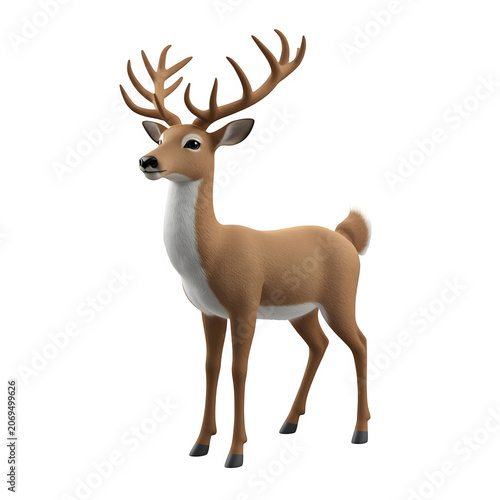 A brown deer with large antlers isolated on transparent background