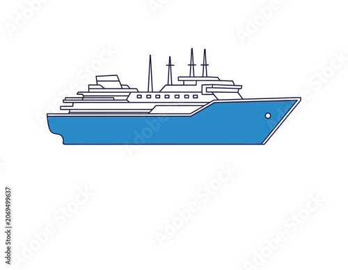 Obraz na płótnie Blue and White Cruise Ship Outline Illustration.