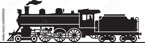 Photos Black steam locomotive, vintage train, railroad icon, silhouette illustration
