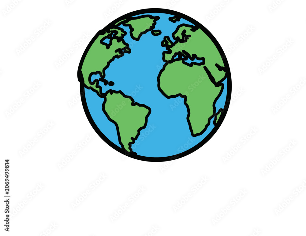 Fototapeta premium Simple Hand-Drawn Earth Globe Illustration with Continents and Oceans.