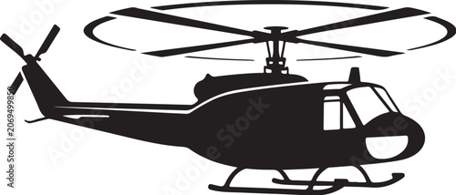 Tableau sur toile Black helicopter silhouette, aircraft icon, rotorcraft symbol, aviation graphic