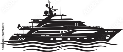 Bild auf Leinwand Luxury yacht, boat, ship, silhouette, vector icon, nautical symbol, black and wh