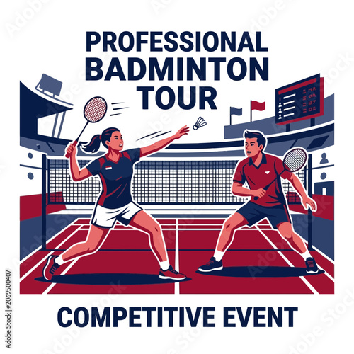 Professional Badminton Tour Competitive Event Featuring Two Athletes On Court