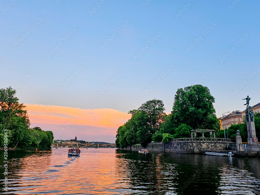 Fototapeta premium Prague, Czechia Seen From the Vitava River During a Spring Evening