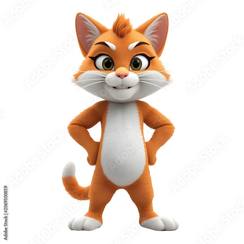 Cartoon orange cat with white markings isolated on transparent background