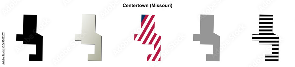 Obraz premium Centertown (Missouri) blank outline map set