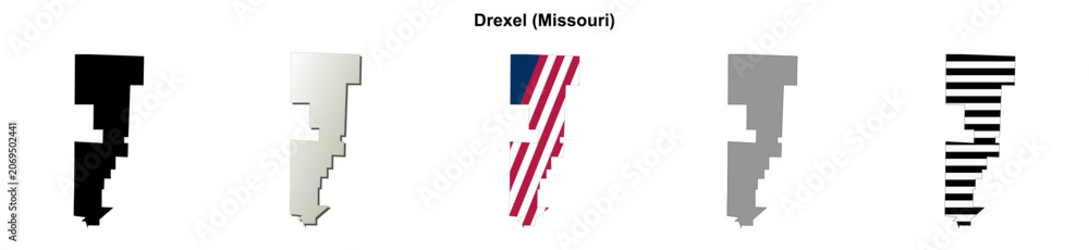 Obraz premium Drexel (Missouri) blank outline map set